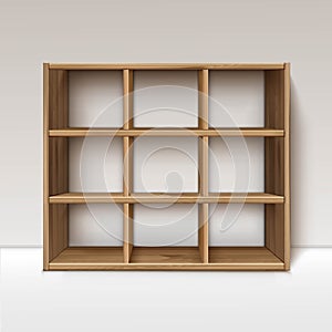 Vector Empty Wooden Wood Shelf Shelves Isolated on Wall Background