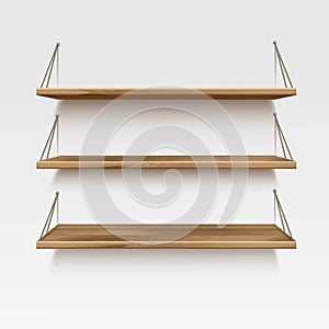 Vector Empty Wooden Wood Shelf Shelves on Wall Background
