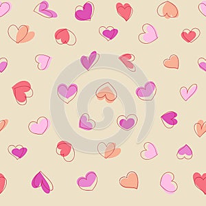 Vector endless pattern of pastel colour hearts. Silhouette and shade of heart.