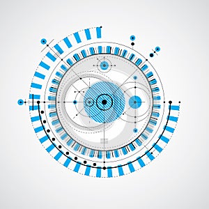 Vector engineering technological background, futuristic technical plan, mechanism in blue color. Mechanical scheme, abstract