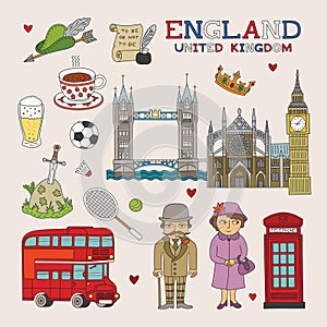 Vector England Doodle Art for Travel and Tourism