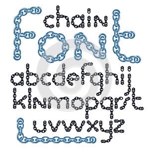 Vector English alphabet letters collection. Lower case decorative font created using chrome chain.