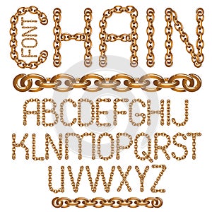 Vector English alphabet letters collection. Upper case decorative font created using metal connected chain link.