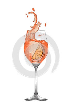 Vector engraved style Aperol Spritz alcoholic cocktail illustration for posters, decoration, menu and print. Hand drawn sketch of