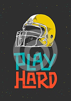 Vector engraved style illustration for posters, decoration and print. Hand drawn sketch of american football helmet with modern