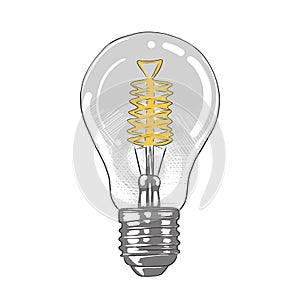 Vector engraved style illustration for posters, decoration and print. Hand drawn sketch of light bulb lamp in colorful isolated on