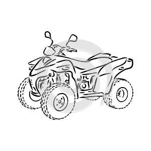 Vector engraved style illustration for posters, decoration and print. Hand drawn sketch of quad bike in black isolated