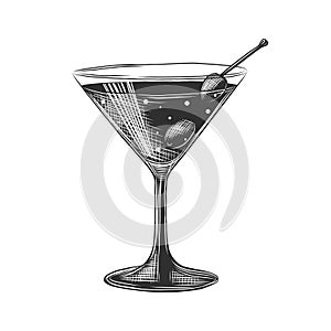 Vector engraved style Martini alcoholic cocktail illustration for posters, decoration, menu and print. Hand drawn sketch of drink