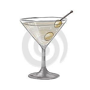 Vector engraved style Martini alcoholic cocktail illustration for posters, decoration, menu and print. Hand drawn sketch of drink