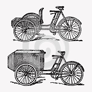 Vector engraving rickshaw bike