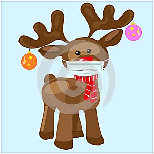 Vector EPS 10. Rudolf the reindeer with the red nose and face mask