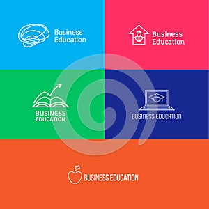 Vector eps logotype set or icons about business education in outline style