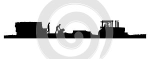 Vector Eps8-Silhouette of Tractor Pulling a Baler in a Field of Straw photo