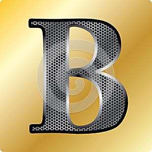 Vector EPS steel English font symbol B on Gold background.