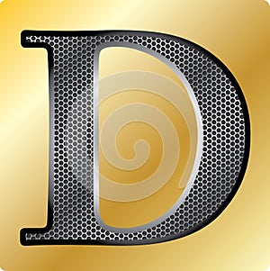 Vector EPS steel English font symbol D on Gold background.