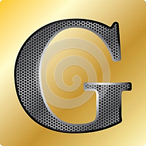 Vector EPS steel English font symbol G on Gold background.