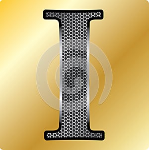 Vector EPS steel English font symbol I on Gold background.