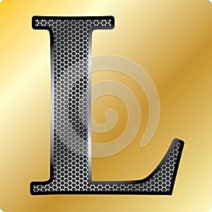 Vector EPS steel English font symbol L on Gold background.