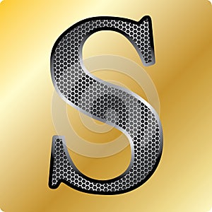 Vector EPS steel English font symbol S on Gold background.