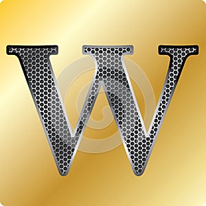 Vector EPS steel English font symbol W on Gold background.