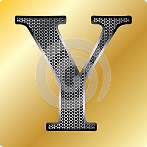 Vector EPS steel English font symbol Y on Gold background.