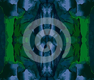 Vector EPS10 seamless background - Kaleidoscope 3. Totems of Deep Jungle. Illusion of shaman masks, totem poles and animals, birds