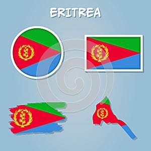 Vector of Eritrea country outline silhouette with flag set