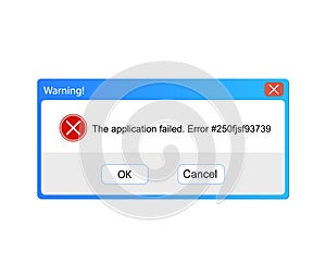 Vector Error Message, Warning Pop-up Window, Vintage User Interface, Isolated on White.
