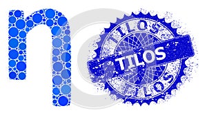 Vector Eta Greek Lowercase Symbol Composition of Dots and Distress Tilos Stamp