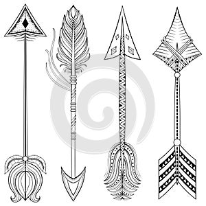 Vector ethnic Arrows in zentangle design,concept. Hand drawn American illustration for t-shirt tribal print. Henna black tattoo