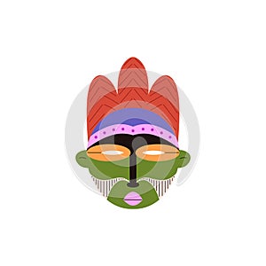 Vector ethnic mask of an African tribe with bright multicolored patterns and drawings