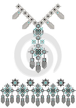 Vector Ethnic necklace Embroidery for fashion women. Pixel tribal pattern for print or web design. jewelry, necklace