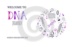 Vector Ethnicity and genealogy DNA genetic test home kit cover, design template, background. Hand drawn illustrations of