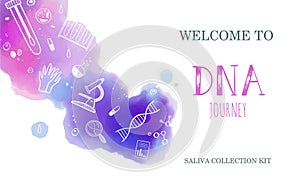 Vector Ethnicity and genealogy DNA genetic test home kit cover, design template, background. Hand drawn illustrations of