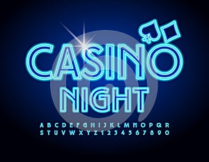 Vector event flyer Casino Night. Electric Neon Alphabet