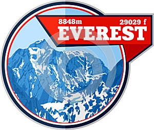 Vector Everest mountain logo. Emblem highest peack in world. Mountaineering label illustration.