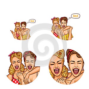 Vector exited about sale girls pop art avatar icon