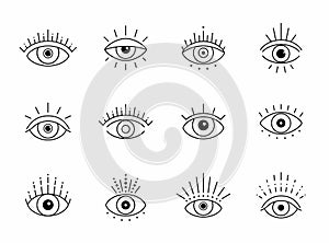 Vector eye boho design. Outline eyes symbols, tattoo design