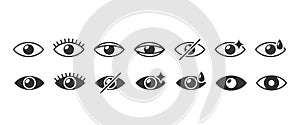 Vector Eye Icons, Distinctive Stylized Designs Represent Vision, Observation, Beauty, And Concealment, Eye Symbols Set