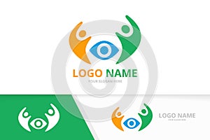 Vector eye and team logo combination. Unique family vision logotype design template.
