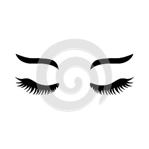 Vector eyelashes with eyebrows. Lashes icon. Close eyes