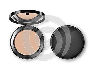 Vector Face Cosmetic Makeup Powder in Black Round Plastic Case with Mirror Top View