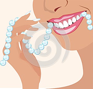 Vector face of girl and smile with ideal teeth for dental and stomatological illustrations