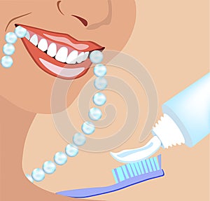 Vector face of girl and smile with ideal teeth for dental and stomatological illustrations