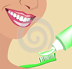 Vector face of girl and smile with ideal teeth for dental and stomatological illustrations