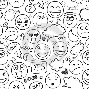 Vector faces seamless pattern. Emotions, doodle, freehand drawing background. photo
