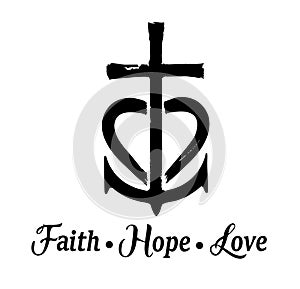 Vector Faith, hope, love, Christian faith symbols. photo