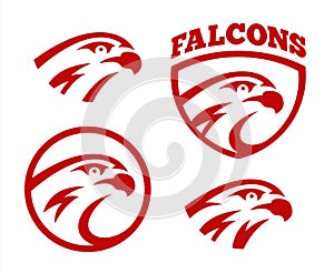 Vector falcon or hawk head sport logo mascot design set. American wild eagle abstract beak symbol sign