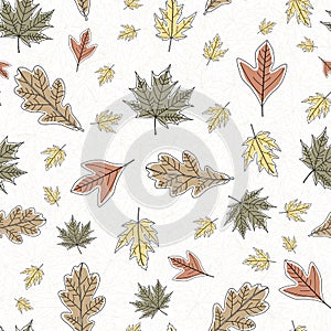Vector Fall Autumn Leaves in Orange Gold Green Brown Seamless Repeat Pattern