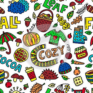 Vector fall doodle seamless pattern